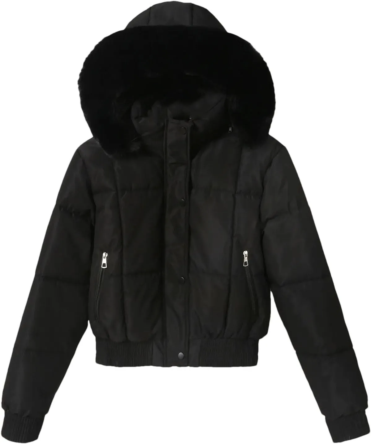 Dcvmvmn Women's Short Down Parkas Coat Winter Fleece Thickened Cotton-Padded Jacket Puffer Outerwear Black