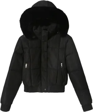 Dcvmvmn Women's Short Down Parkas Coat Winter Fleece Thickened Cotton-Padded Jacket Puffer Outerwear Black
