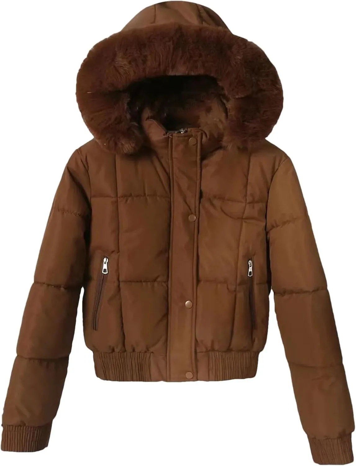 Dcvmvmn Women's Short Down Parkas Coat Winter Fleece Thickened Cotton-Padded Jacket Puffer Outerwear Brown