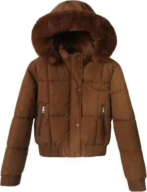 Dcvmvmn Women's Short Down Parkas Coat Winter Fleece Thickened Cotton-Padded Jacket Puffer Outerwear Brown