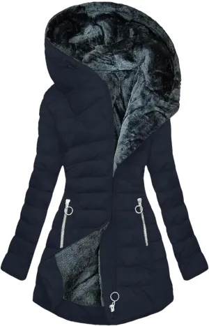 Dcvmvmn Women's Winter Down Jacket Casual Hooded Cotton Outerwears Padded Puffer Parkas Coats Navy Blue