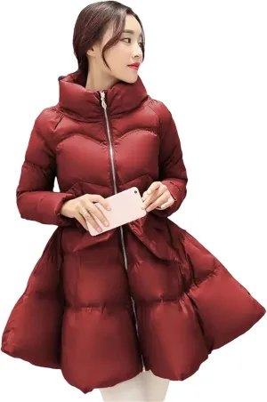 Dcvmvmn Women's Winter Down Jacket Warm Padded Cotton Parkas Coat Female Loose Puffer Fluffy Skirt Red
