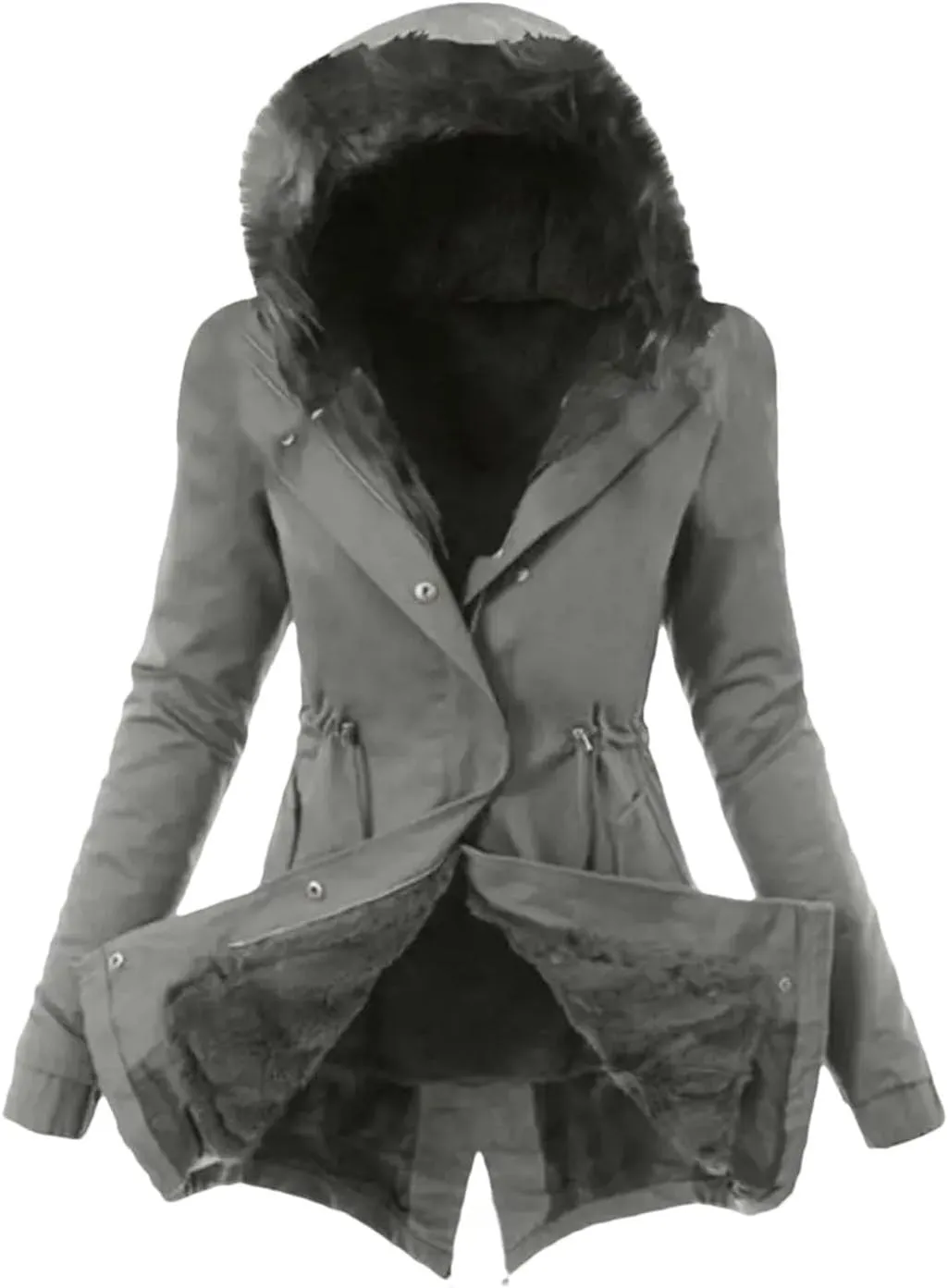Dcvmvmn Women's Winter Hooded Cotton Jacket Casual Slim Padded Parkas Coat Wadded Warm Overcoat Dark Gray