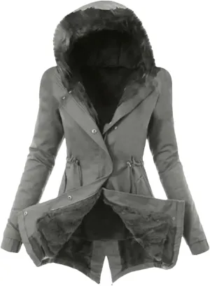 Dcvmvmn Women's Winter Hooded Cotton Jacket Casual Slim Padded Parkas Coat Wadded Warm Overcoat Dark Gray