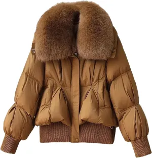 Dcvmvmn Women's Winter Short Coat Warm Thicken Down Jacket Female with Pile Collar Cotton-Padded Parkas Coffee