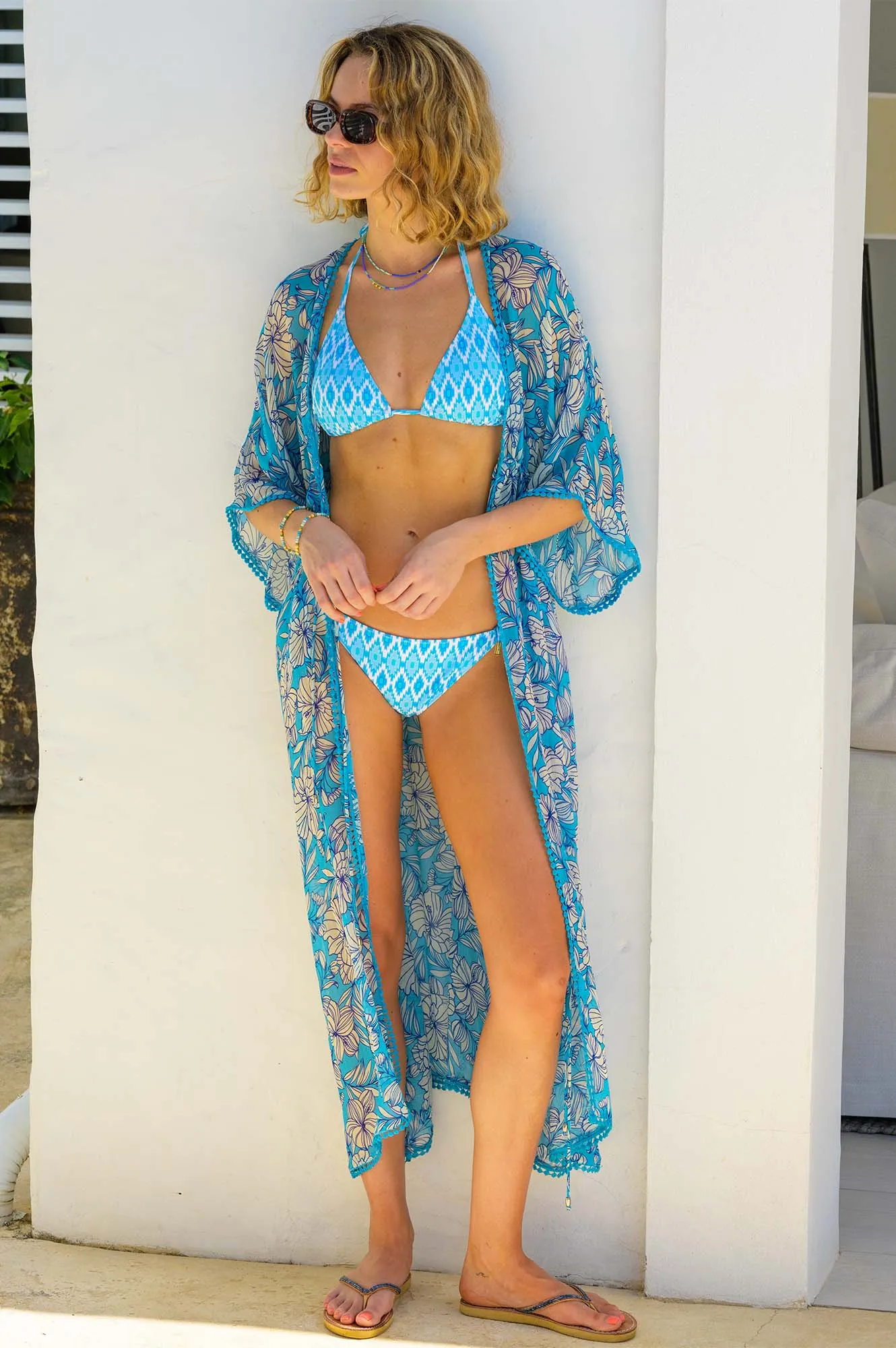 Delilah Kaftan | Lined Floral Turquoise/Cream