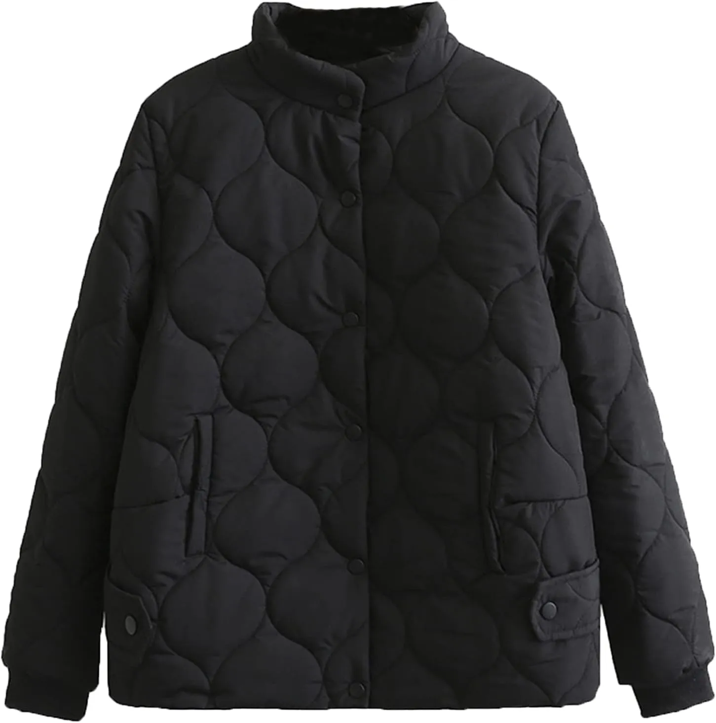 DGHM-JLMY Women's Winter Fashion Short Cotton-Padded Jacket Stand Collar Button Puffer Jacket Casual Warm Down Coat