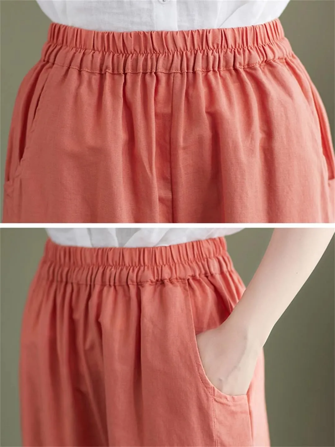 Dndrdhfb Women's Flower Embroidered Bloomers Casual Ankle Harem Pants Elastic Waist Cotton Pants