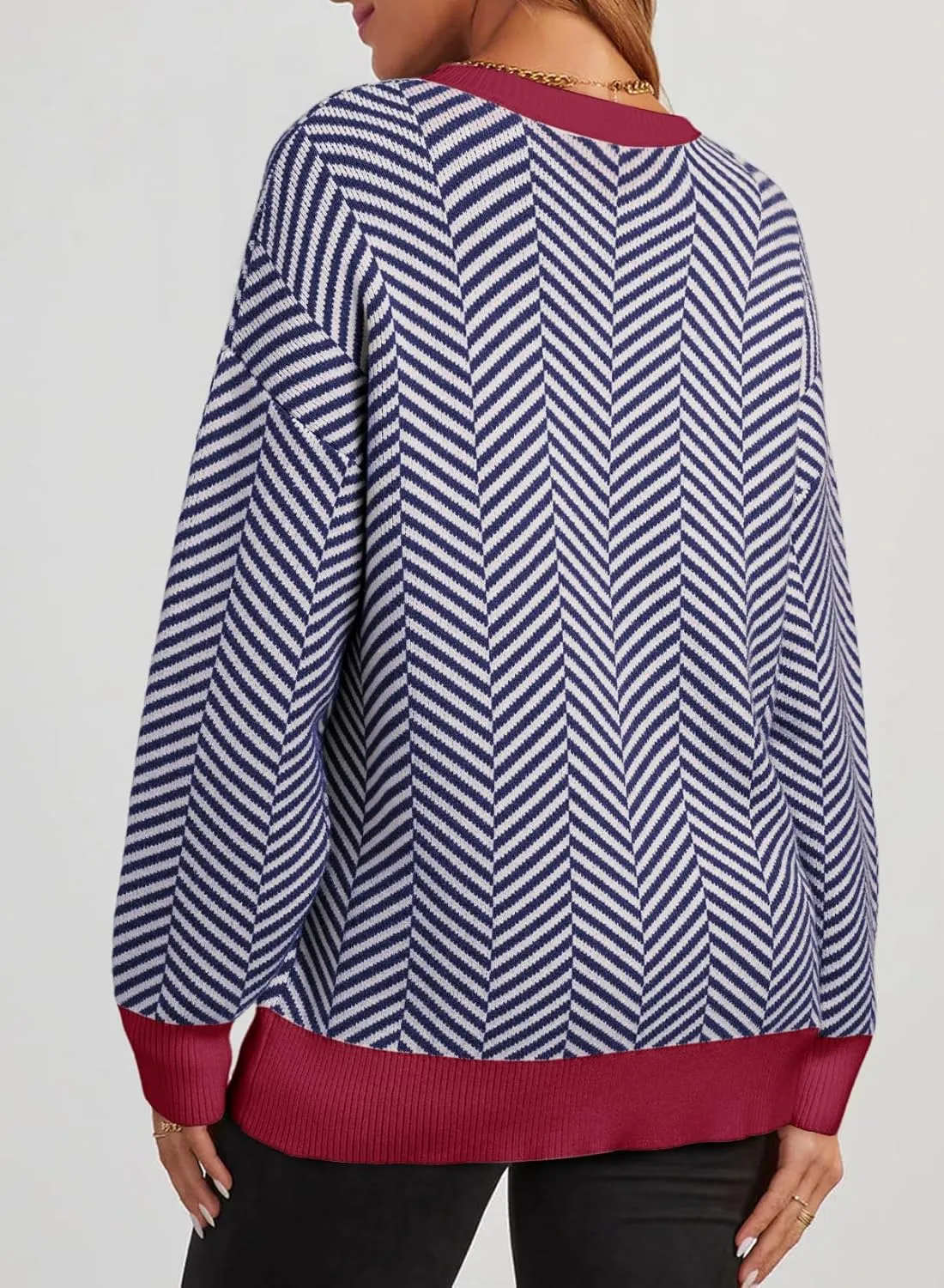 Dokotoo Women's Crewneck Cute Sweaters 2024 Striped Colorblock Fall Winter Knitted Pullover Tops