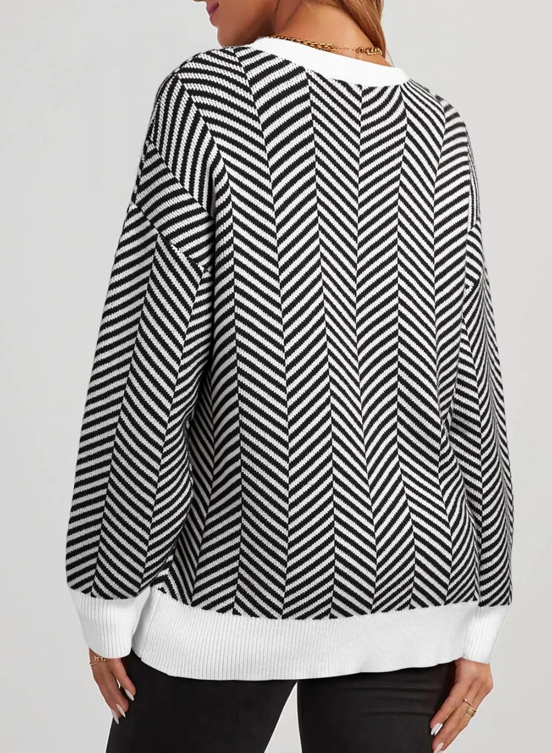 Dokotoo Women's Crewneck Cute Sweaters 2024 Striped Colorblock Fall Winter Knitted Pullover Tops