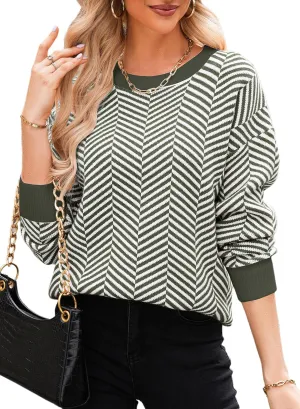 Dokotoo Women's Crewneck Cute Sweaters 2024 Striped Colorblock Fall Winter Knitted Pullover Tops