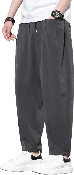 DOSLAVIDA Men's Linen Harem Pants Lightweight Elastic Waist Yoga Pants Casual Summer Beach Trouser with Pockets