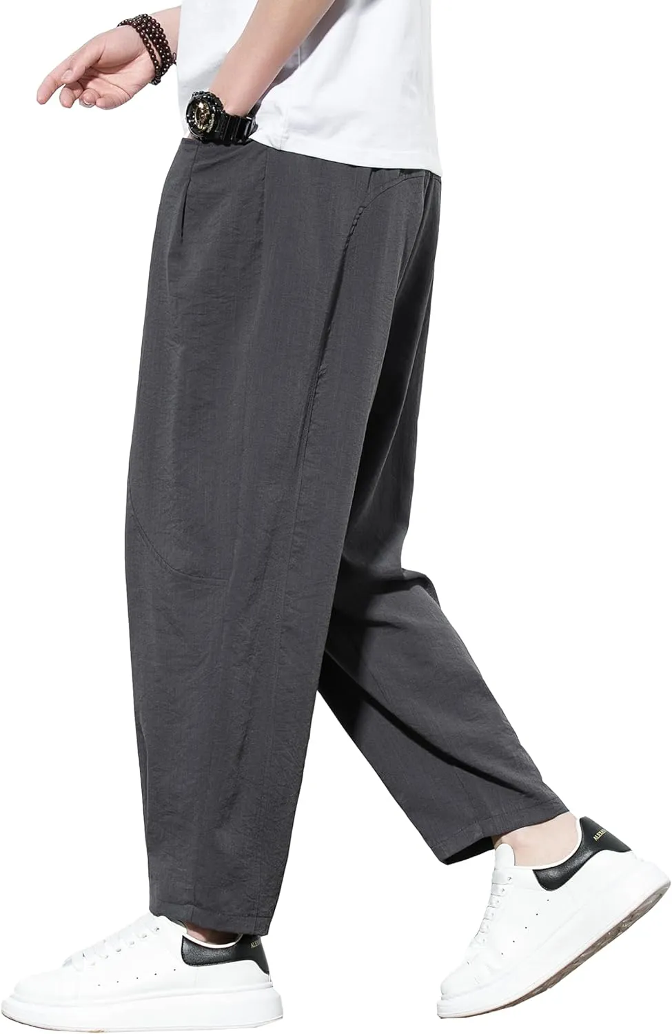 DOSLAVIDA Men's Linen Harem Pants Lightweight Elastic Waist Yoga Pants Casual Summer Beach Trouser with Pockets