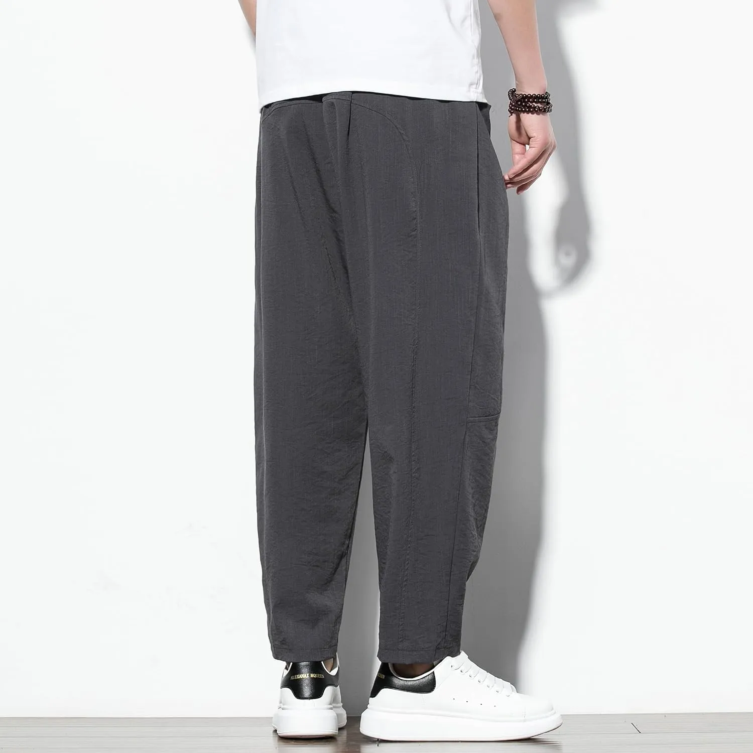 DOSLAVIDA Men's Linen Harem Pants Lightweight Elastic Waist Yoga Pants Casual Summer Beach Trouser with Pockets