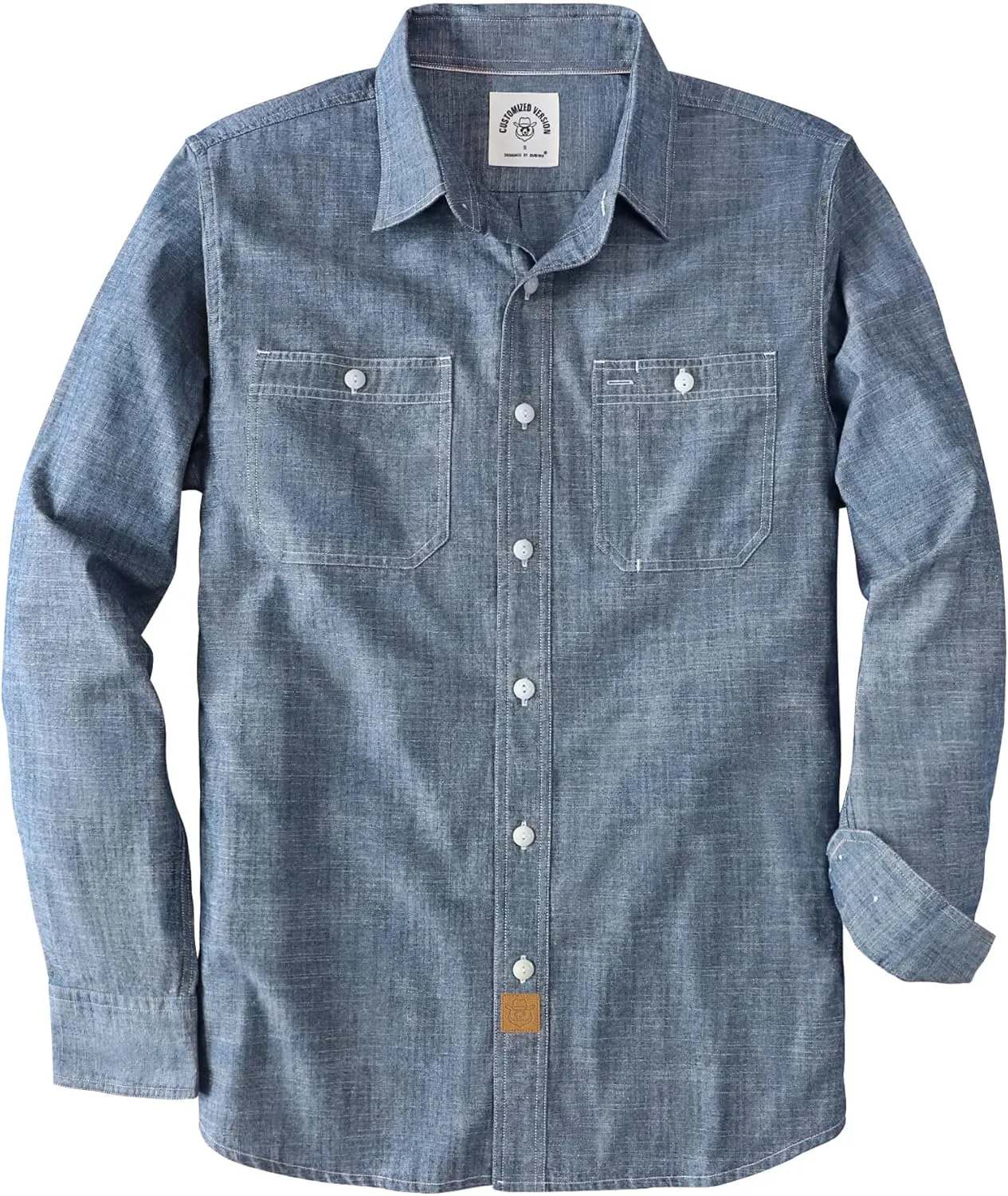 Dubinik Chambray Shirt Men Long Sleeve Cotton Work Shirts with 2 Pockets Casual Button Down
