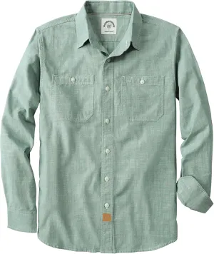 Dubinik Chambray Shirt Men Long Sleeve Cotton Work Shirts with 2 Pockets Casual Button Down