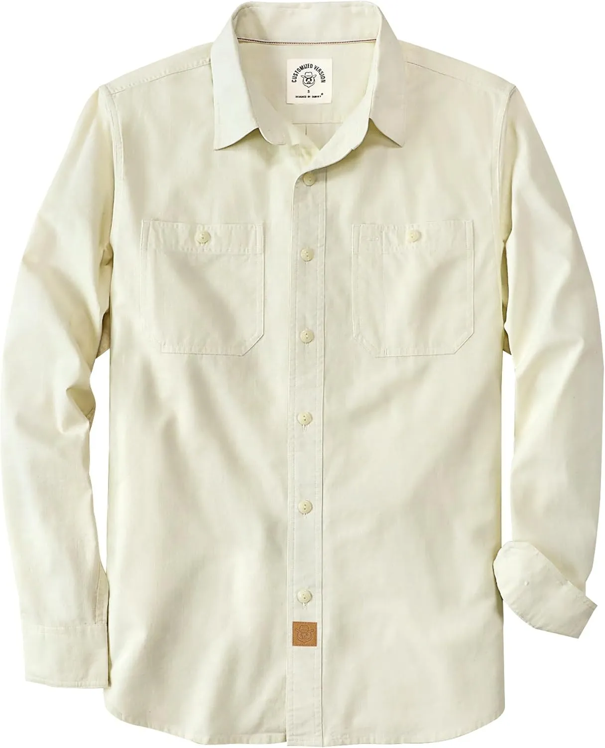 Dubinik Chambray Shirt Men Long Sleeve Cotton Work Shirts with 2 Pockets Casual Button Down