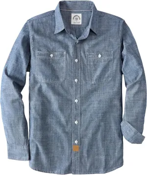 Dubinik Chambray Shirt Men Long Sleeve Cotton Work Shirts with 2 Pockets Casual Button Down