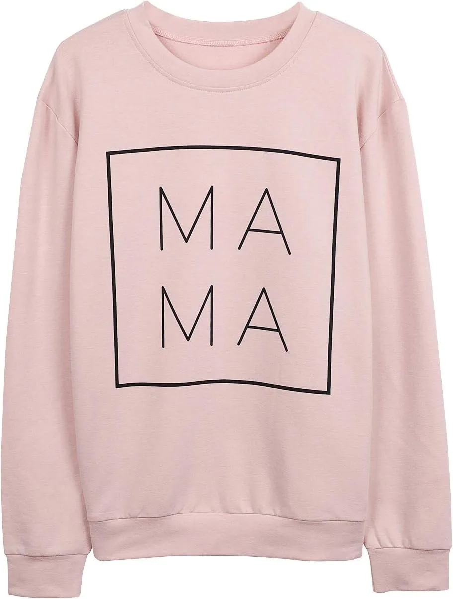 EGELEXY Mama Sweatshirt Women Funny Letter Print Mom Life Blouse Tops Casual Long Sleeve Pullover Tees