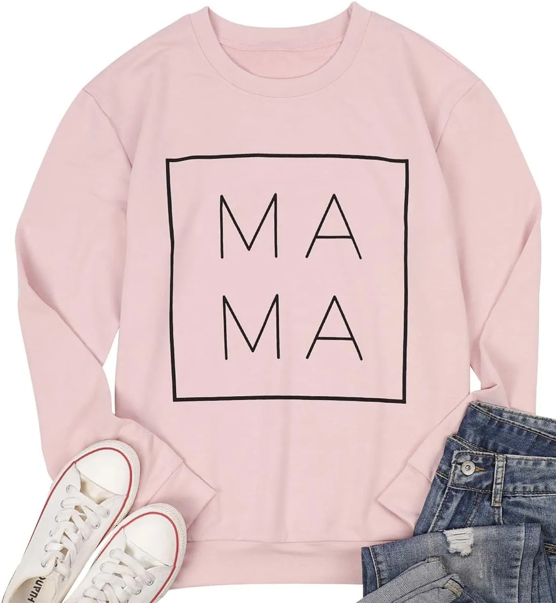 EGELEXY Mama Sweatshirt Women Funny Letter Print Mom Life Blouse Tops Casual Long Sleeve Pullover Tees