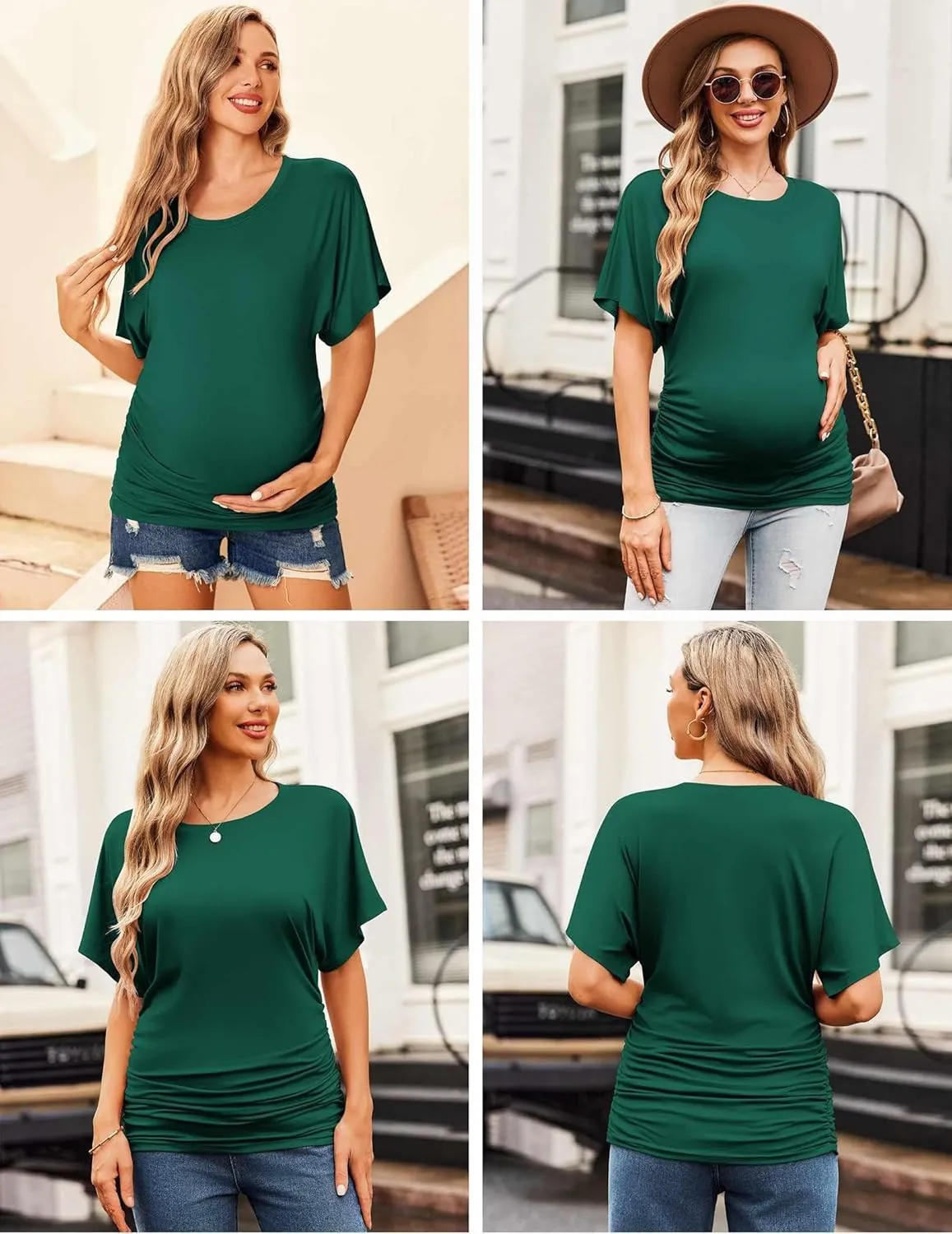 Ekouaer Maternity Shirts 3 Packs Dolman Sleeve Side Ruched Tops Tunic Casual Pregnancy Clothes