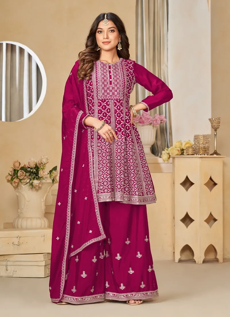 Embroidered Chinon Sharara Suit Set