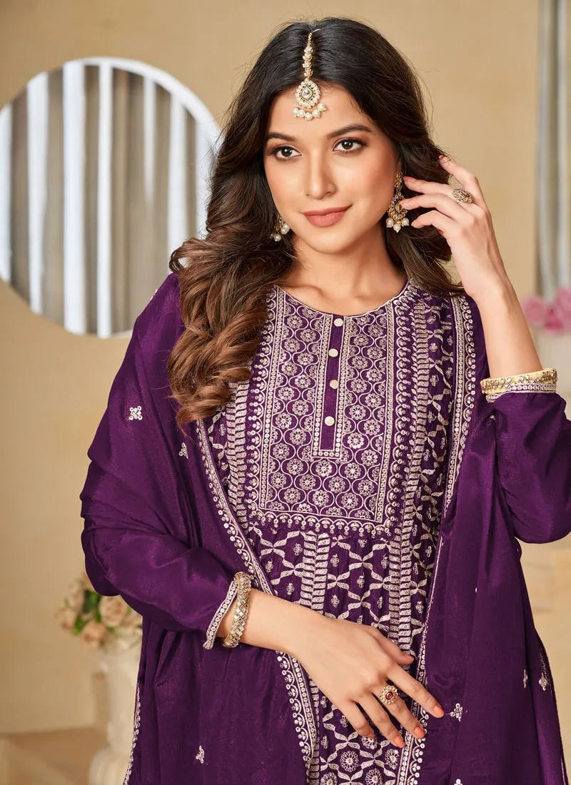 Embroidered Chinon Sharara Suit Set