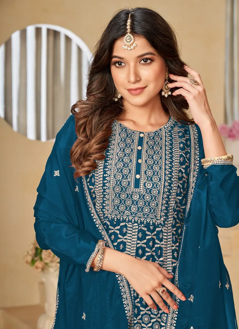 Embroidered Chinon Sharara Suit Set