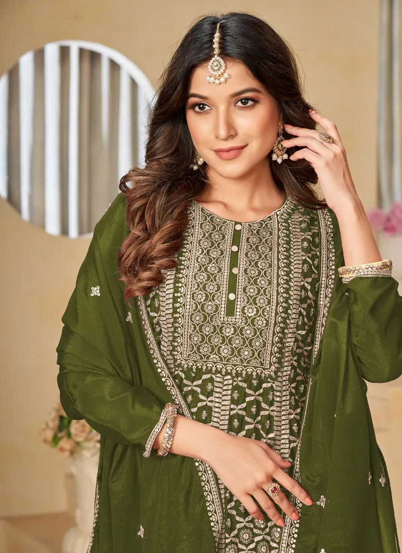 Embroidered Chinon Sharara Suit Set