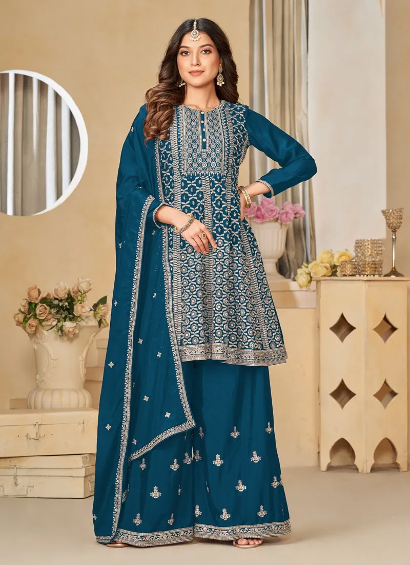Embroidered Chinon Sharara Suit Set