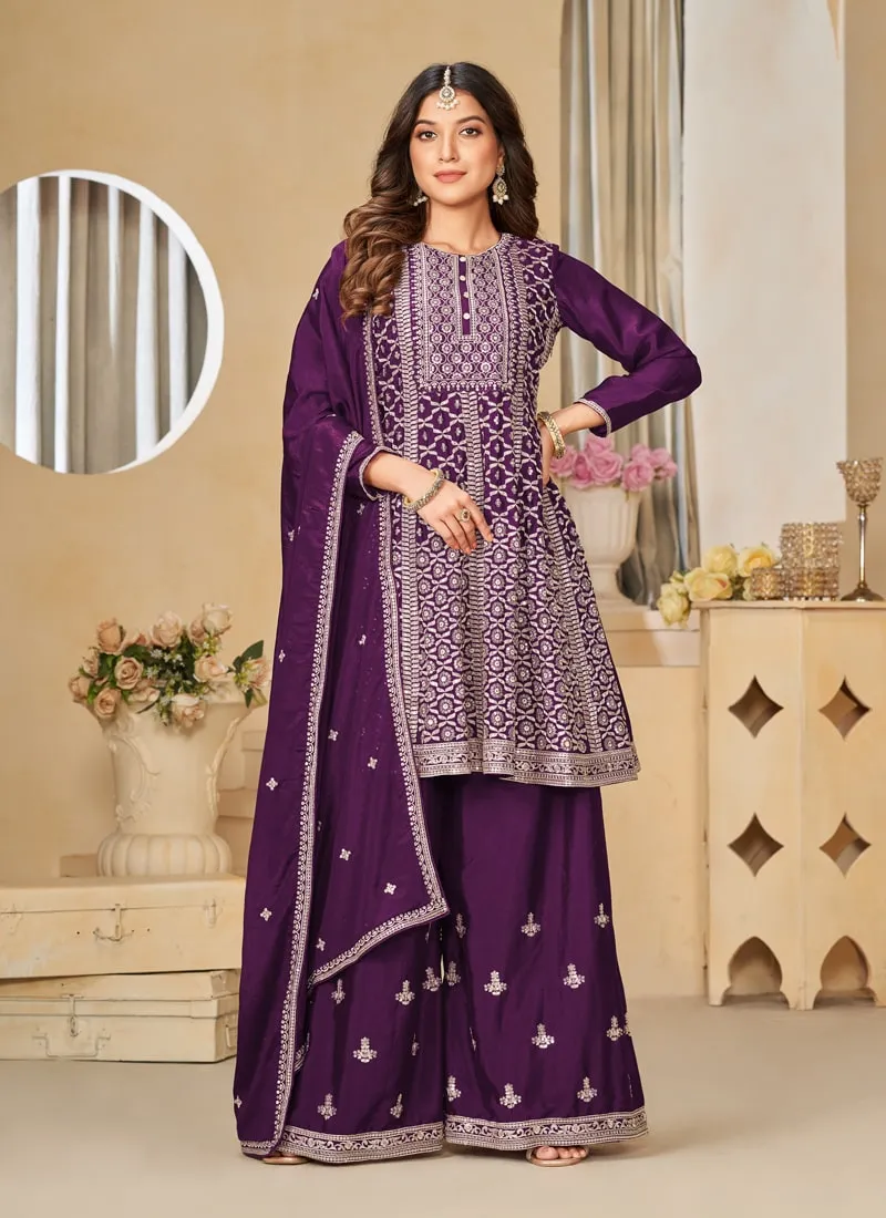 Embroidered Chinon Sharara Suit Set