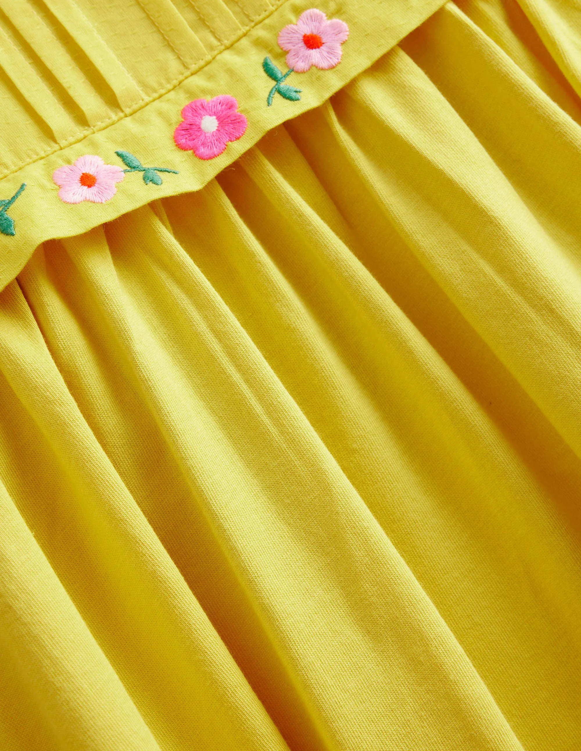 Embroidered Jersey Dress-Sweetcorn Yellow