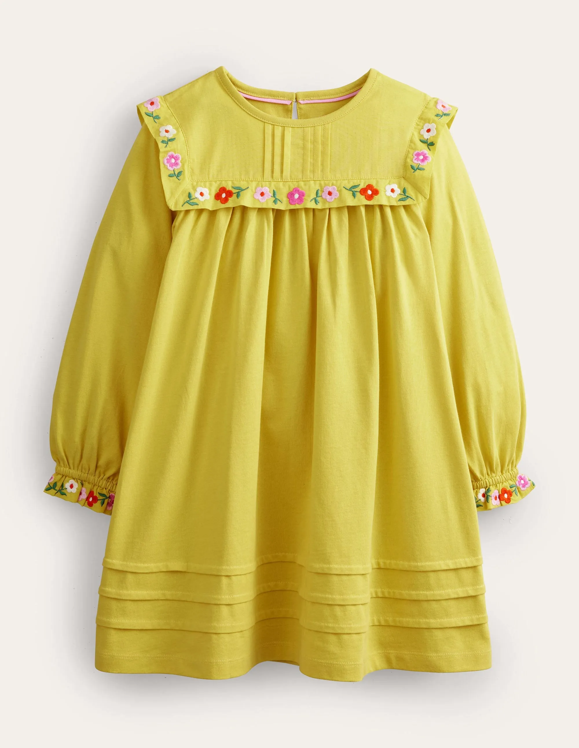 Embroidered Jersey Dress-Sweetcorn Yellow