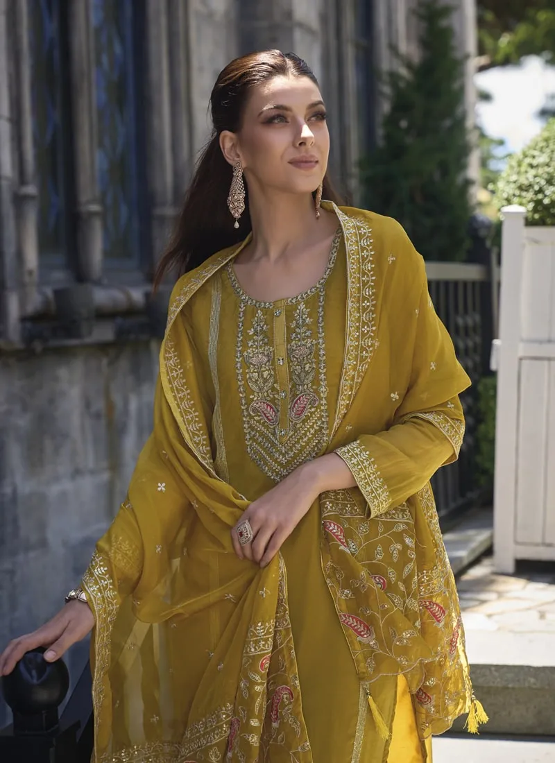 Embroidered Organza Salwar Suit with Silk Bottom