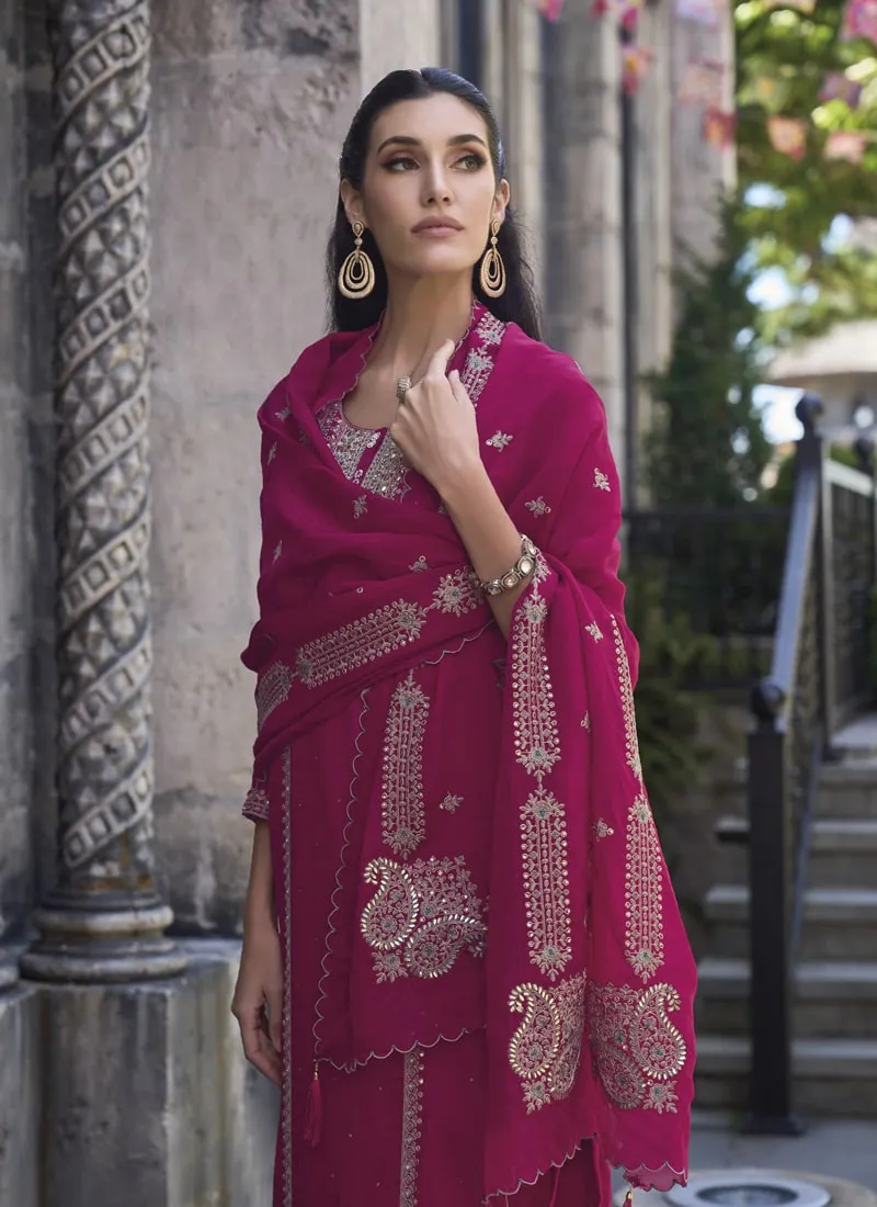 Embroidered Organza Salwar Suit with Silk Bottom