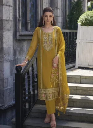Embroidered Organza Salwar Suit with Silk Bottom