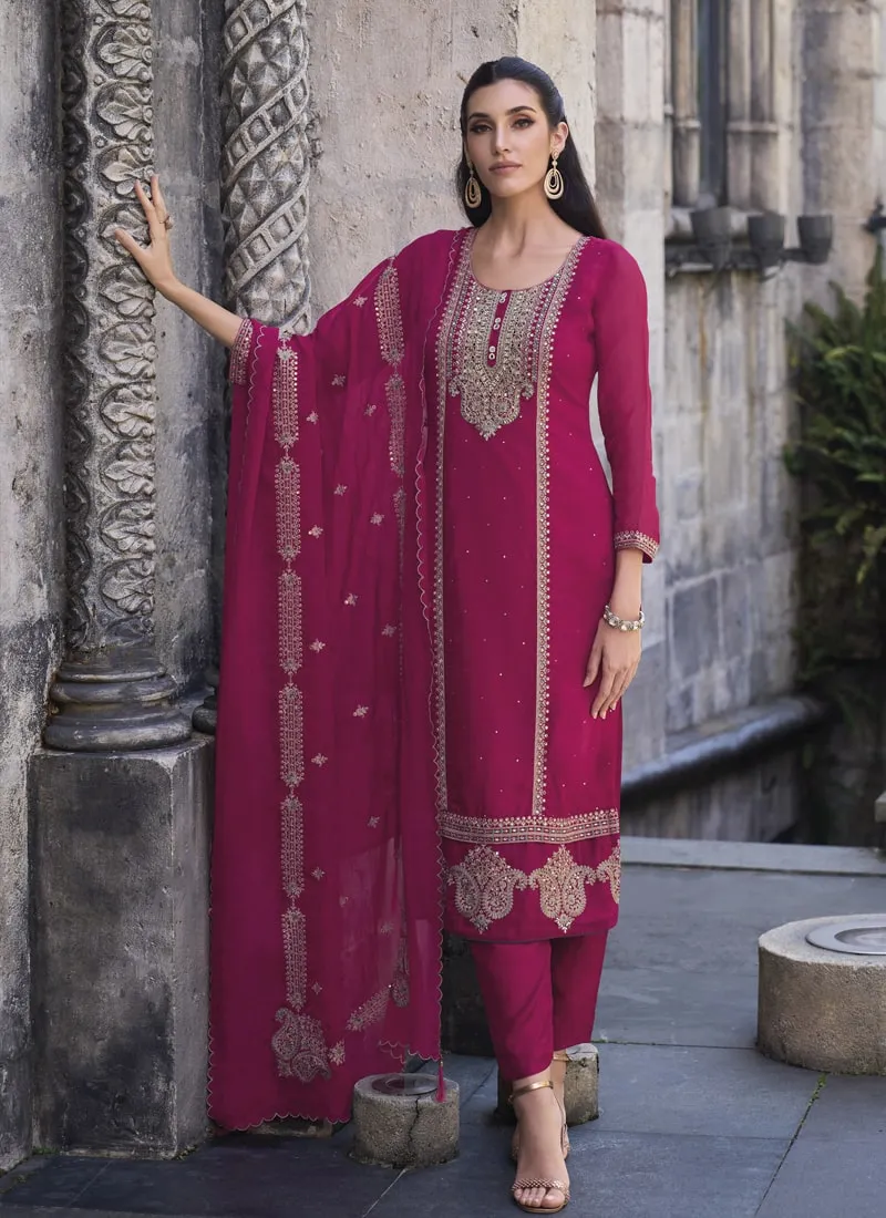 Embroidered Organza Salwar Suit with Silk Bottom