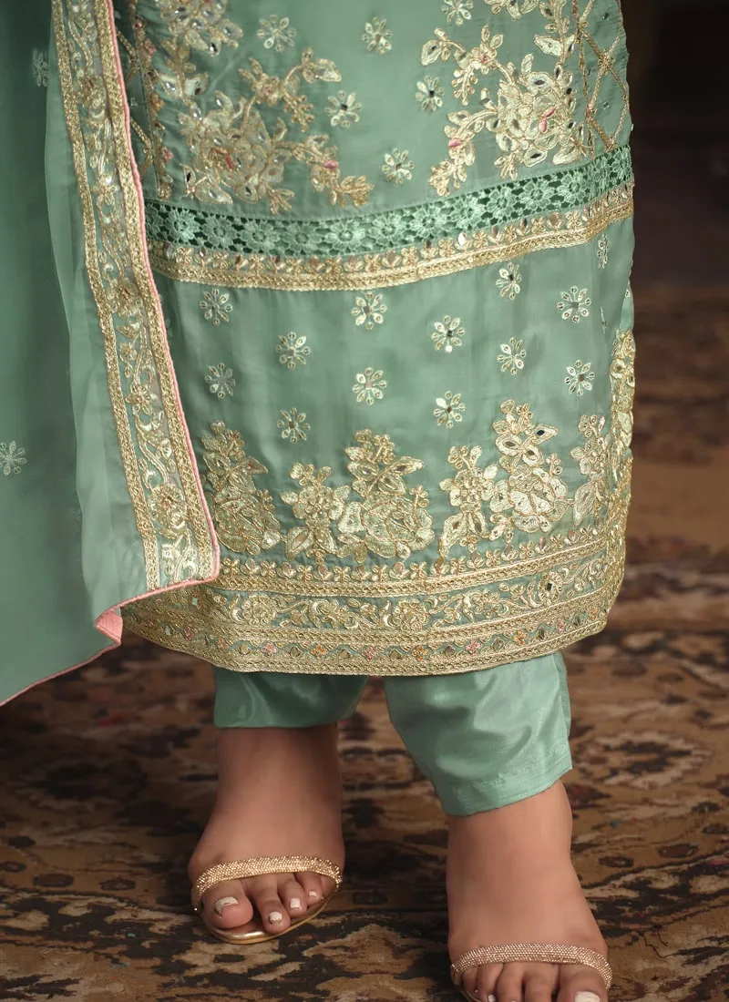 Embroidered Straight Salwar Suit in Viscose Organza