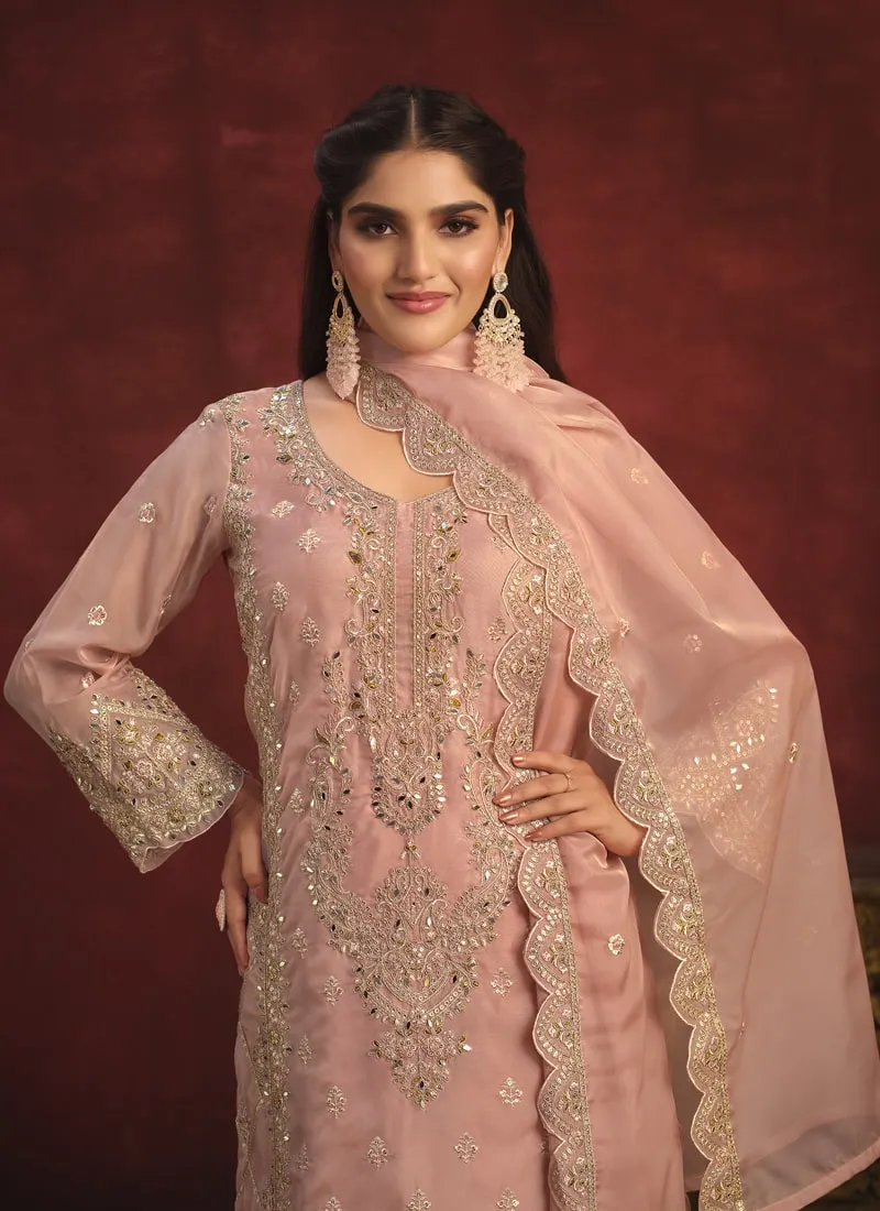 Embroidered Straight Salwar Suit in Viscose Organza