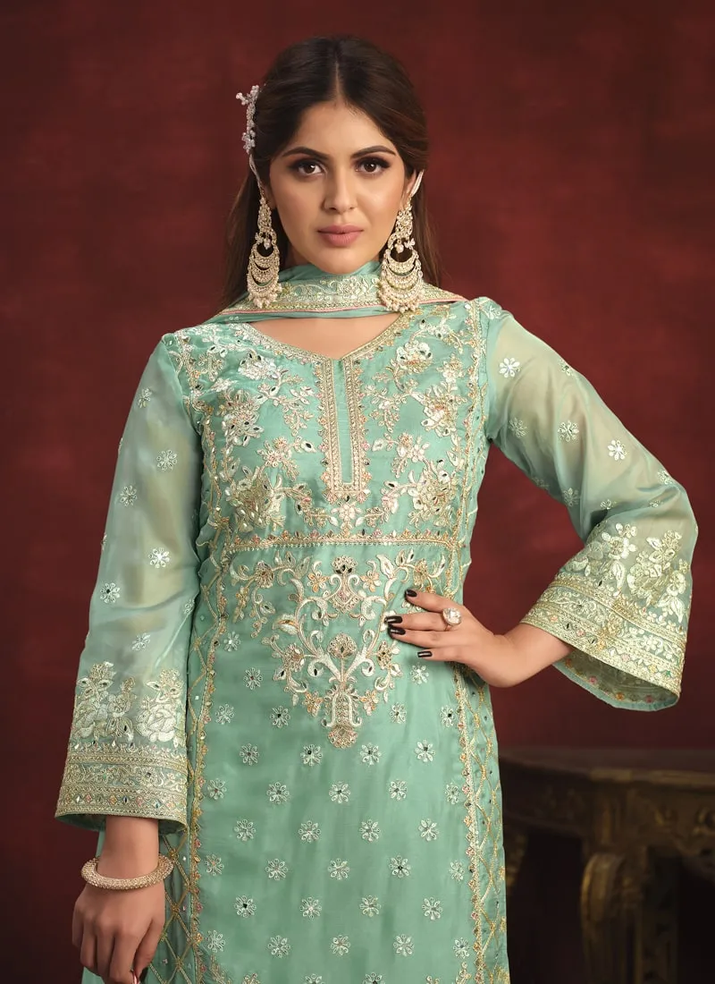 Embroidered Straight Salwar Suit in Viscose Organza