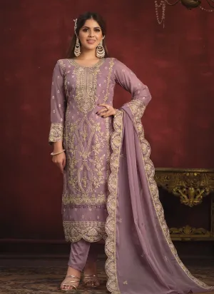 Embroidered Straight Salwar Suit in Viscose Organza