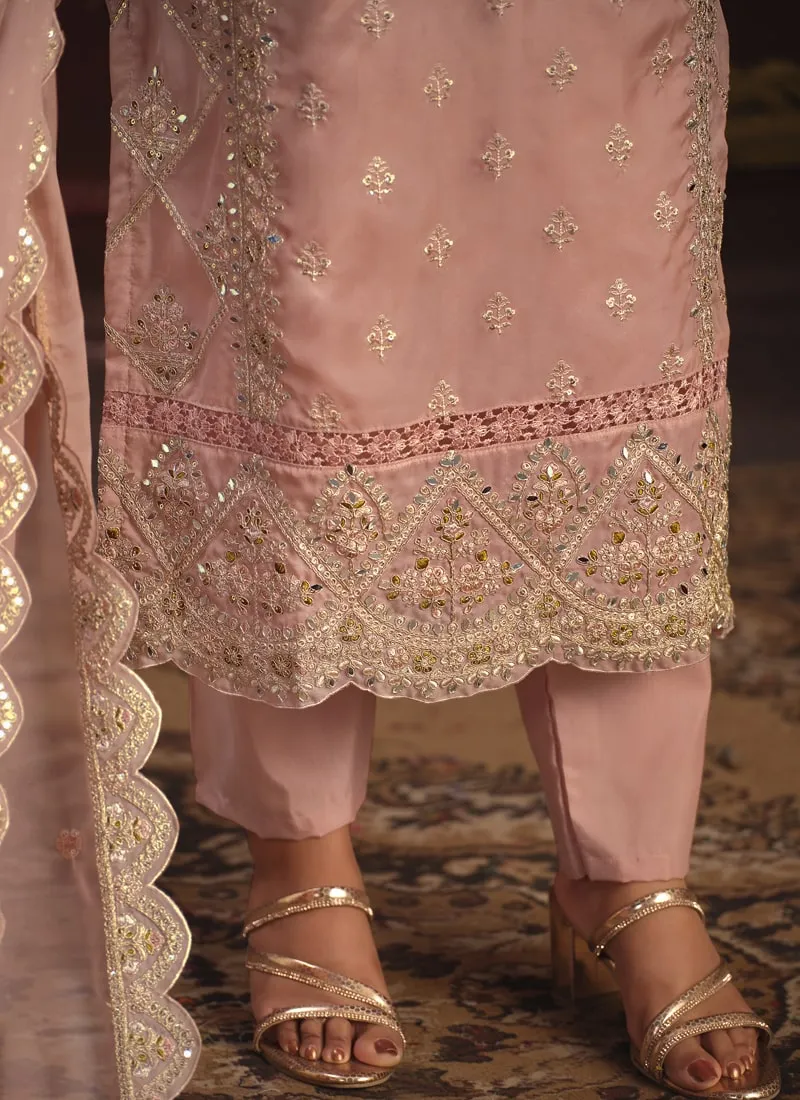 Embroidered Straight Salwar Suit in Viscose Organza