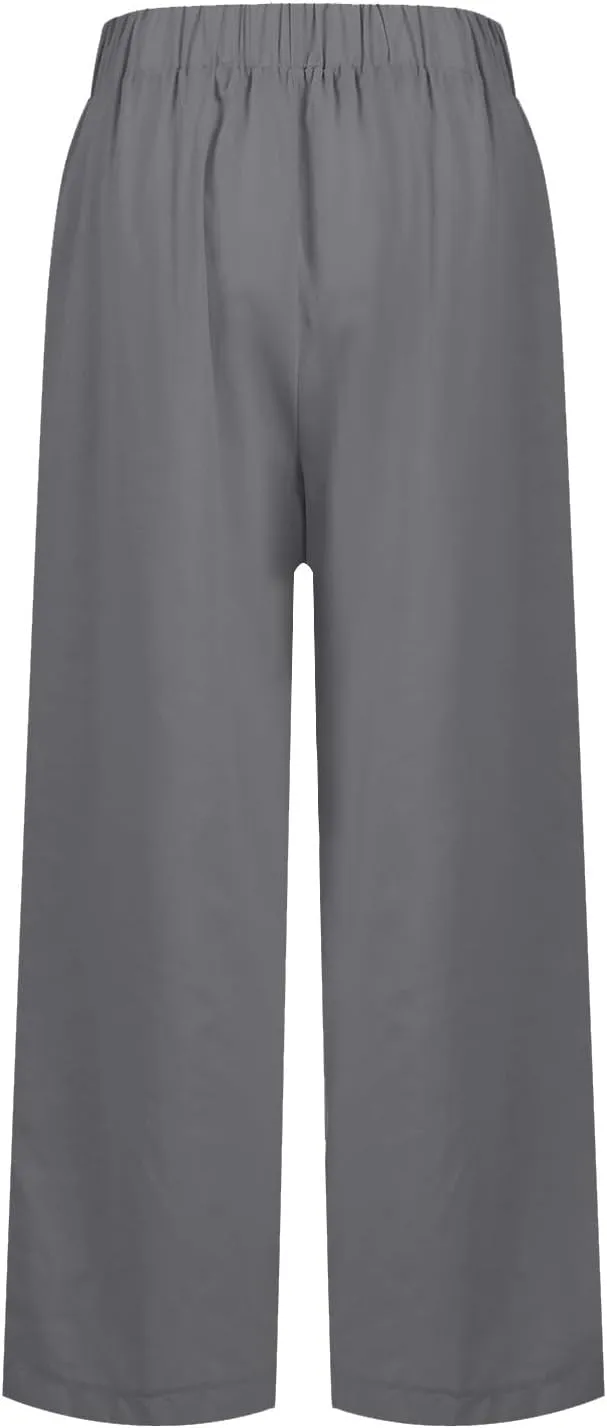 eoeioa Gauze Pants for Women Casual Summer Elastic Waist Ankle Pants Casual Baggy Comfy Beach Trouser with Pockets