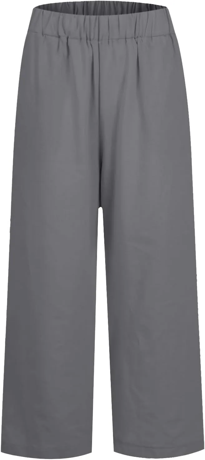 eoeioa Gauze Pants for Women Casual Summer Elastic Waist Ankle Pants Casual Baggy Comfy Beach Trouser with Pockets