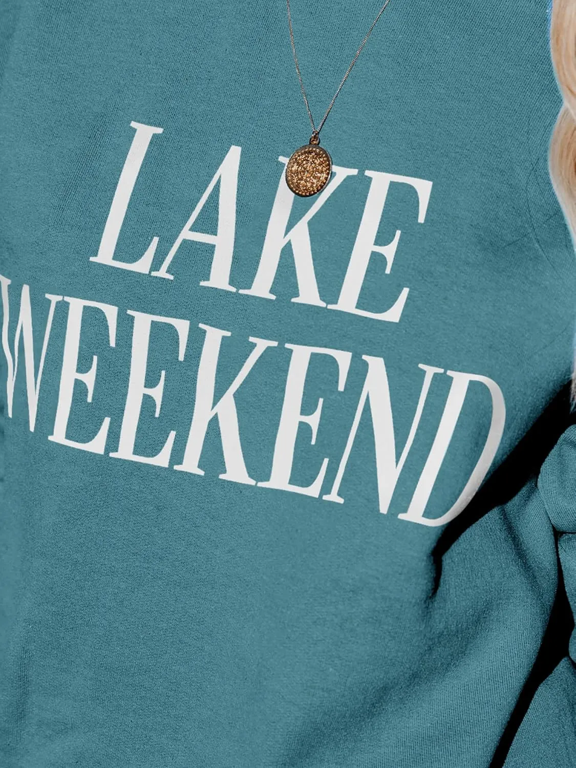 Ezcosplay Women Cute Lake Weekend Sweatshirt Letter Print Shirts Casual Loose Pullover Tops