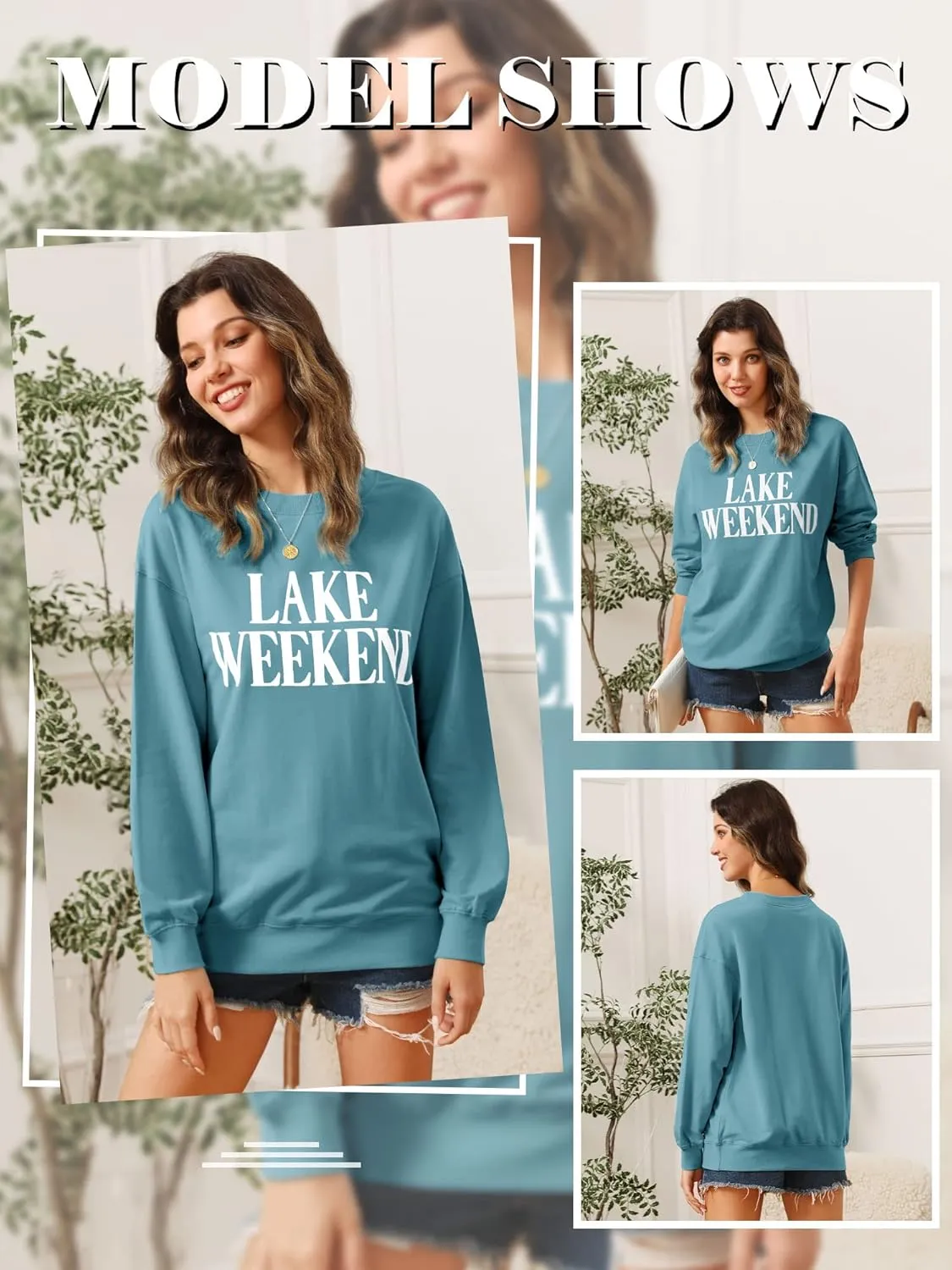 Ezcosplay Women Cute Lake Weekend Sweatshirt Letter Print Shirts Casual Loose Pullover Tops