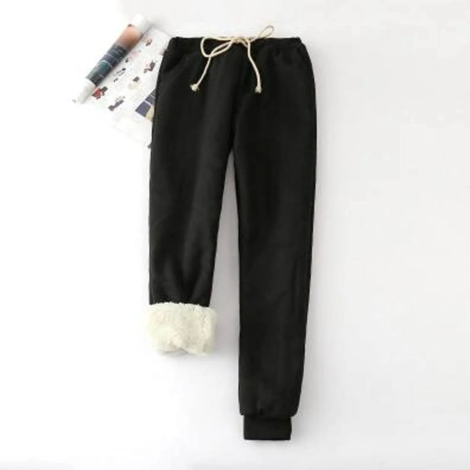 Fleece Lined Sweatpants Women Winter High Waist Drawstring Jogger Sweat Pants Elastic Waist Leggings Casual Trousers