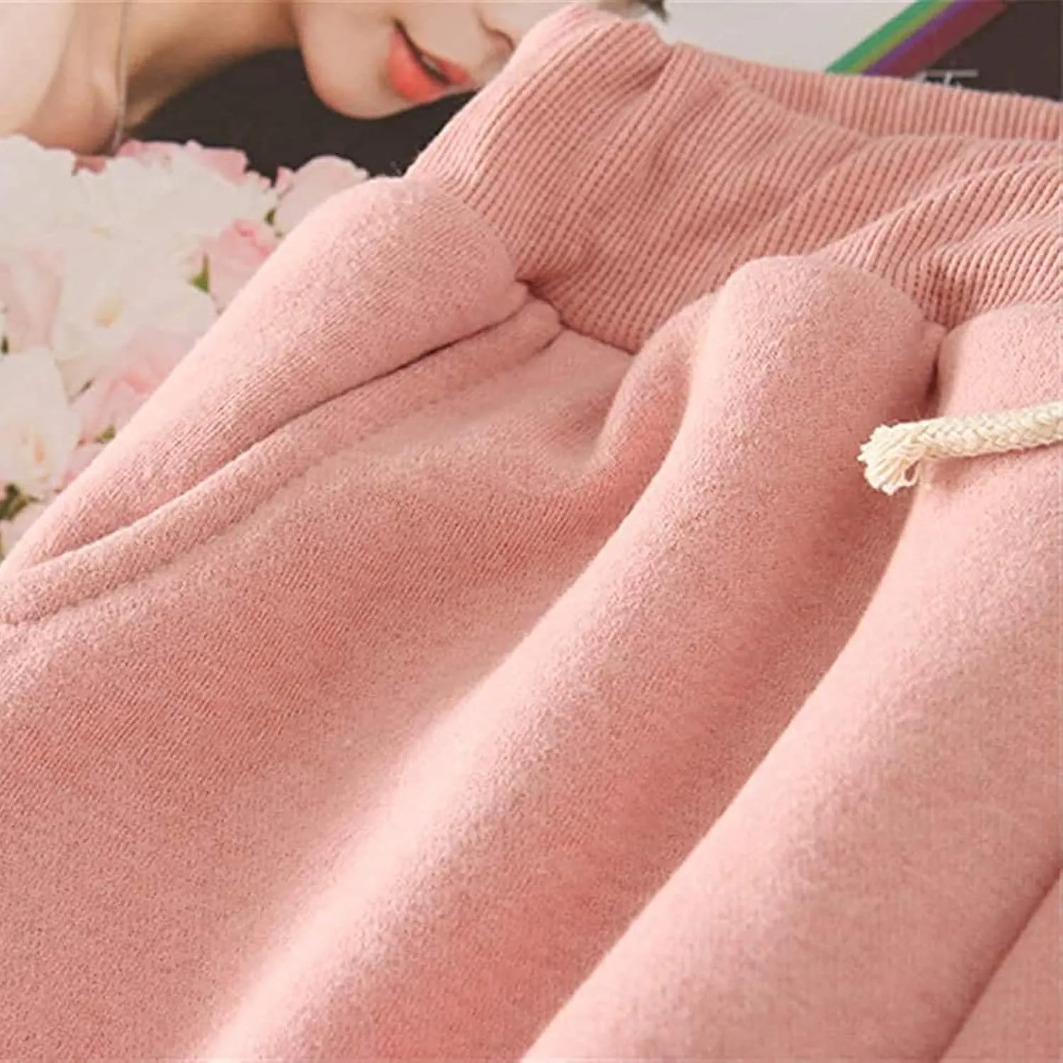 Fleece Lined Sweatpants Women Winter High Waist Drawstring Jogger Sweat Pants Elastic Waist Leggings Casual Trousers