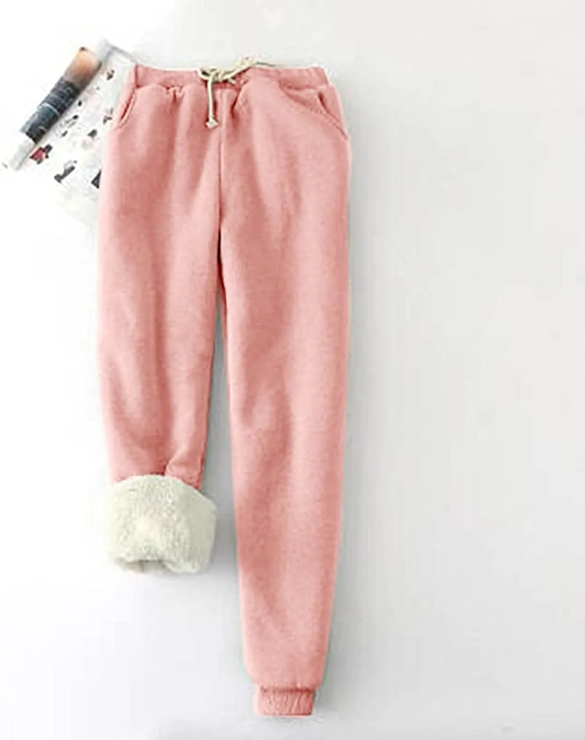 Fleece Lined Sweatpants Women Winter High Waist Drawstring Jogger Sweat Pants Elastic Waist Leggings Casual Trousers