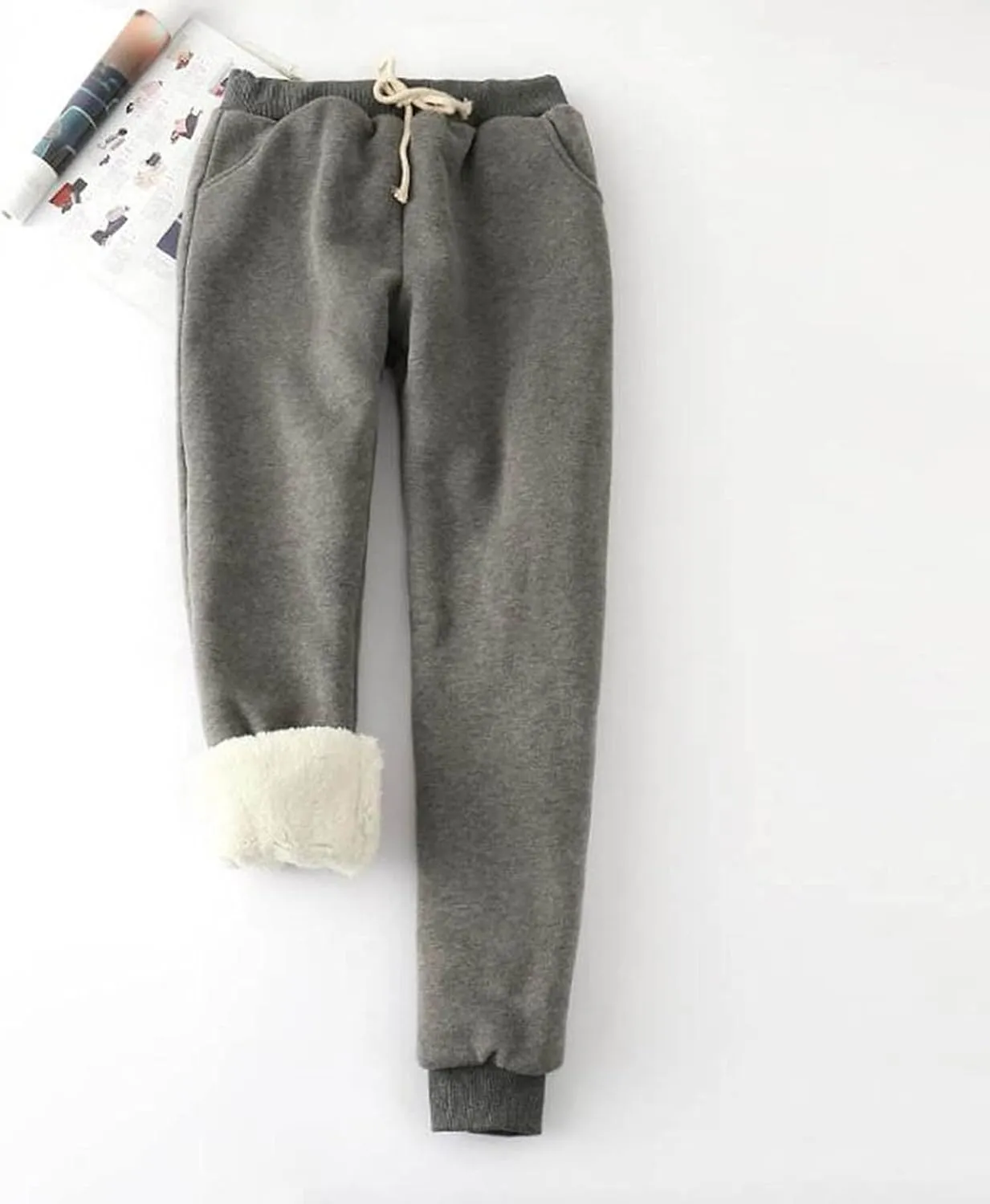 Fleece Lined Sweatpants Women Winter High Waist Drawstring Jogger Sweat Pants Elastic Waist Leggings Casual Trousers